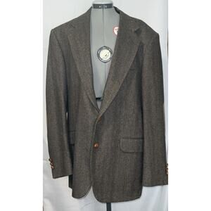 Stuart Hughes Men Pure Wool Sport Coat Size 42L Leather Padded Elbows